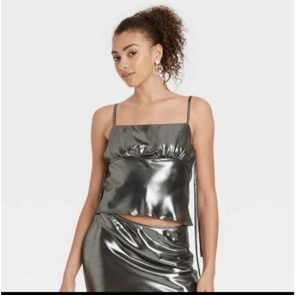 wild fable Tops - Wild Fable Silver Tart Shiny Cropped Tank Top Metallic Women’s S